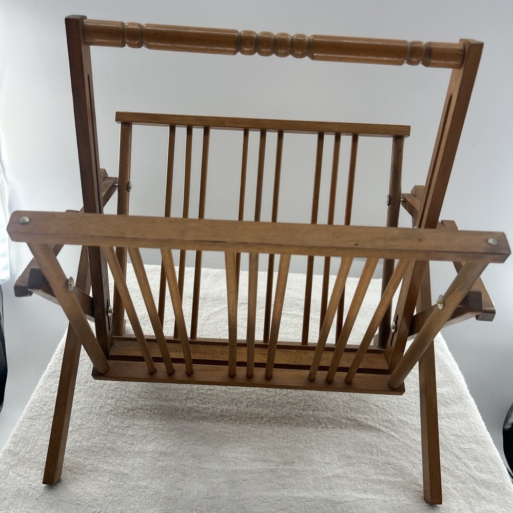 Vintage Mid Century Folding Wooden Magazine Rack MCM